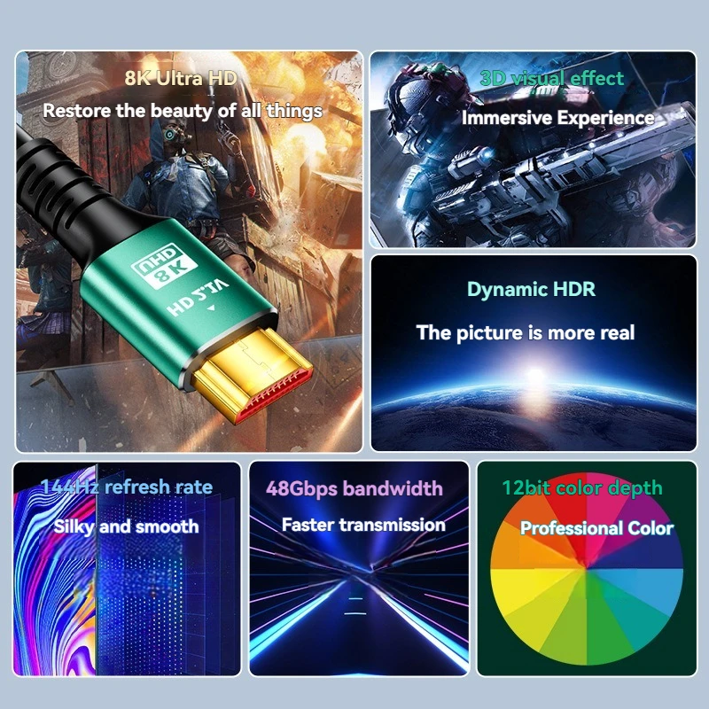 8K HDMI-Compatible Cable 4K@12 - Hdmi 2.1 Cable 8K 60Hz 48Gbps Earc review and price